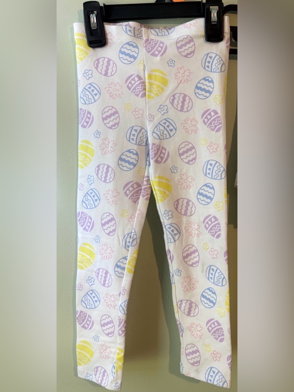 Kids Easter Egg Print Legging -Vivid White, Pastel Yellow, Blue & Purple Size 3T